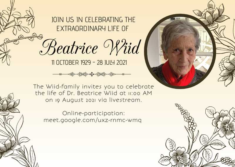 Beatrice Wiid memorial poster