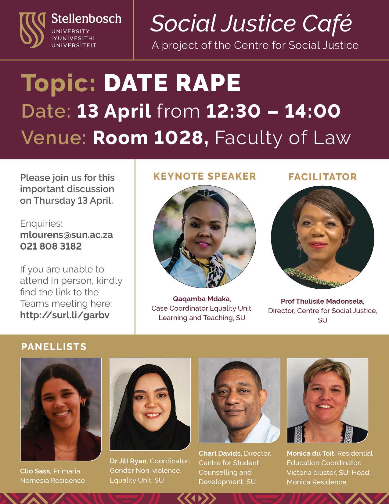 Discussion on Date Rape at Stellenbosch University, facilitated by Prof ...